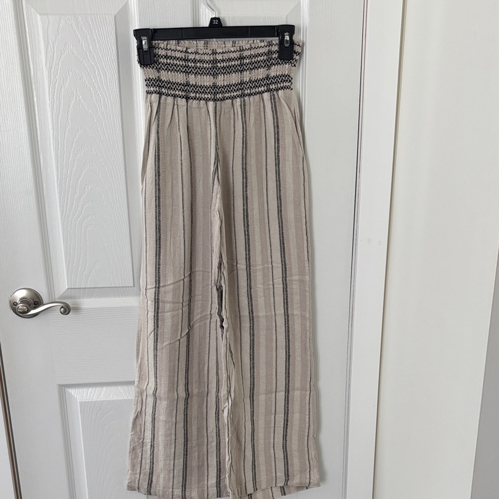 Rewash Tan and Black Striped Wide Leg Pants